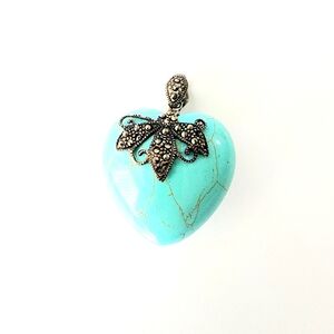 Large Heart Shape Turquoise-Marcasite Gemstone Pendant